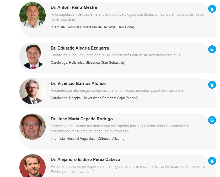 Participación en webinar nacional sobre los dilemas en la prescripción de ACOD en la FANV. Papel de rivaroxabán: 10 claves